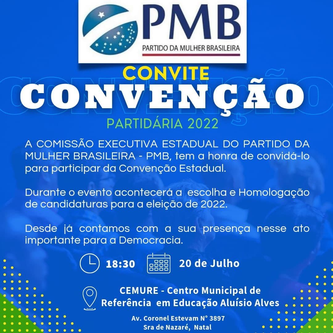 PMB realiza convenção no RN nesta quarta-feira (20)