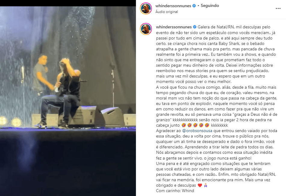 Whindersson Nunes reconhece problemas do próprio show em Natal, pede desculpas e diz: "foi emocionante"