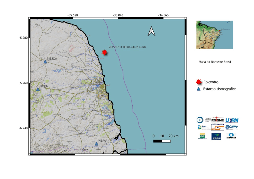 Tremor de terra de magnitude 2.4 no litoral do RN é registrado pelo LabSis/UFRN