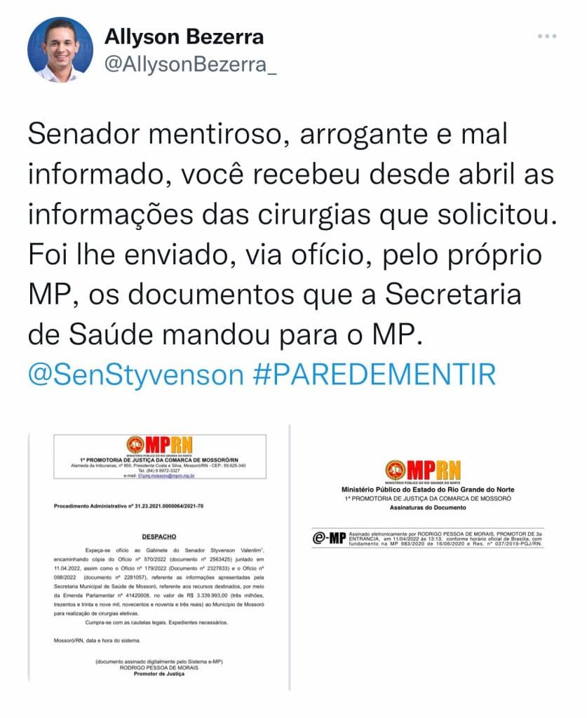 PANCADA: Alysson mostra documentos e chama Styvenson de “mentiroso, arrogante é mal informado
