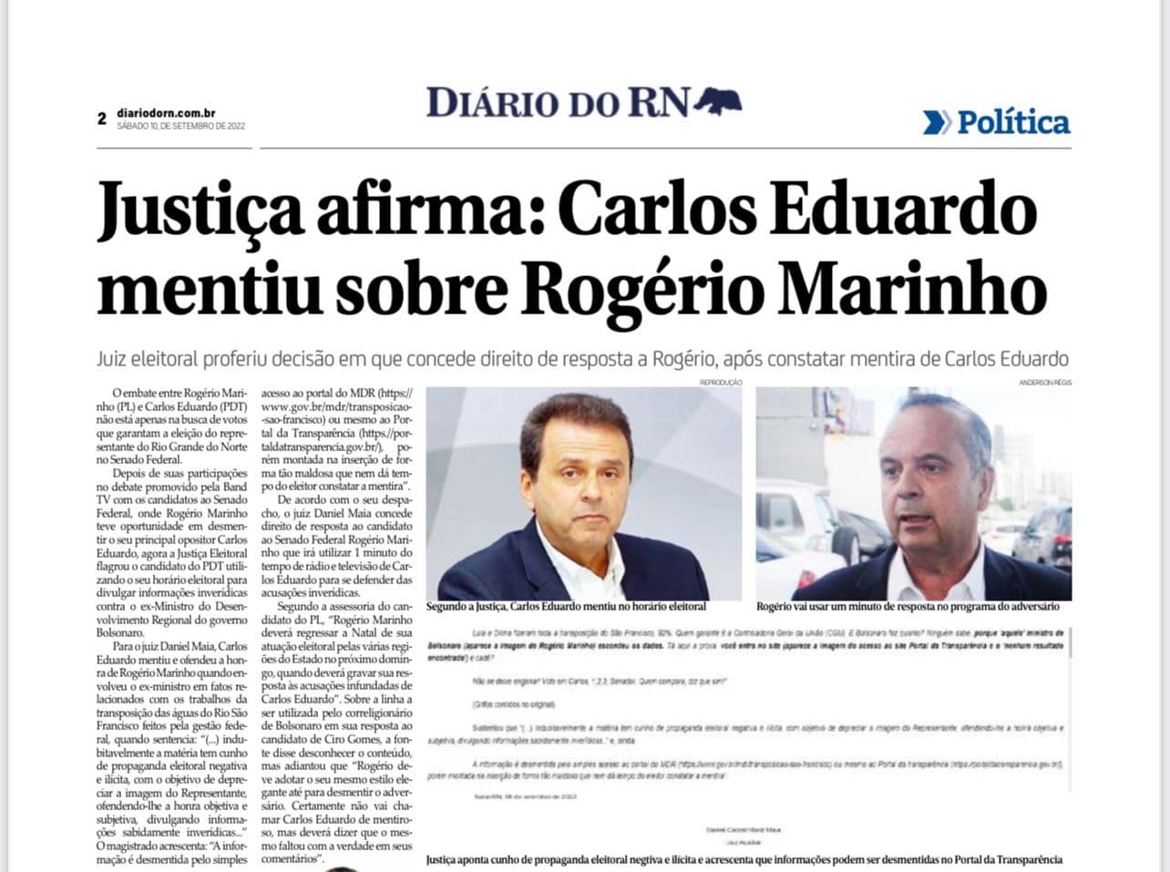 Justiça afirma: Carlos Eduardo mentiu sobre Rogério Marinho
