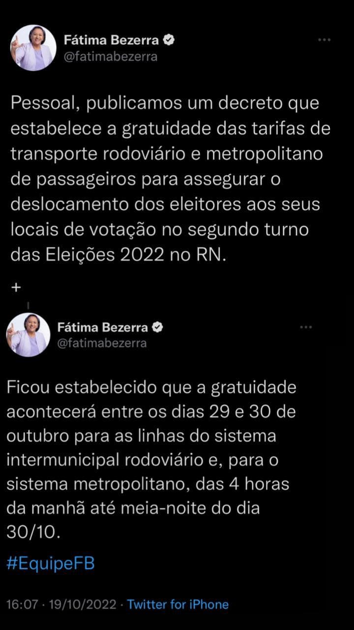 Fátima garante gratuidade no transporte público no segundo turno