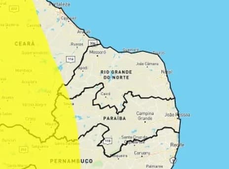 Inmet alerta para chuvas intensas em 10 cidades do RN; veja lista