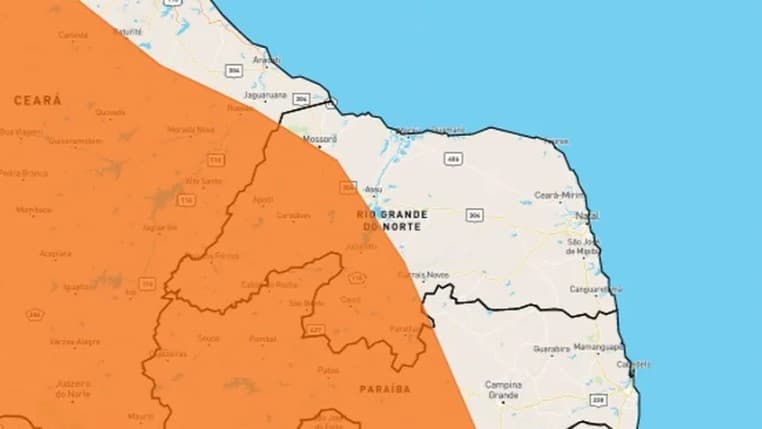 Inmet alerta para chuvas intensas em 73 cidades do RN; Chuvas podem atingir entre 50 e 100 milímetros por dia