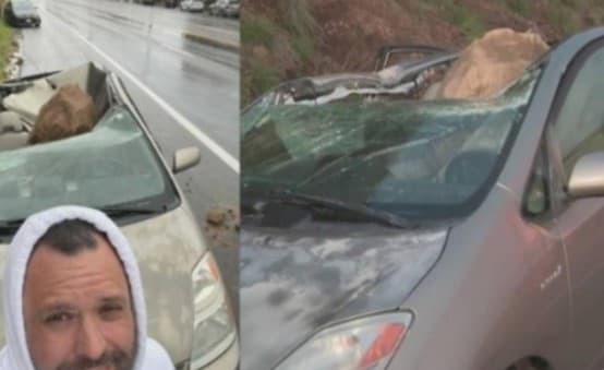 FOTOS: Homem escapa de ser esmagado por pedra após sair do carro para atender ligação da namorada