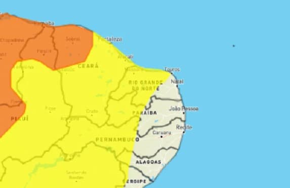 Inmet publica alerta de perigo potencial de chuvas e ventos intensos em mais de 100 cidades do RN; veja lista
