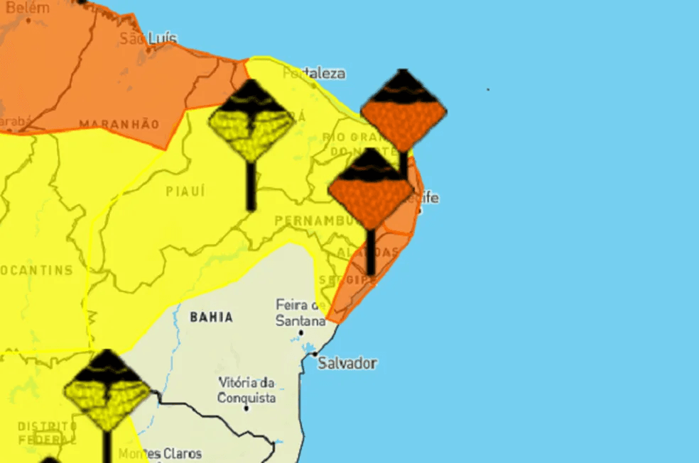 Inmet emite alertas de chuvas intensas para todas as regiões do Rio Grande do Norte