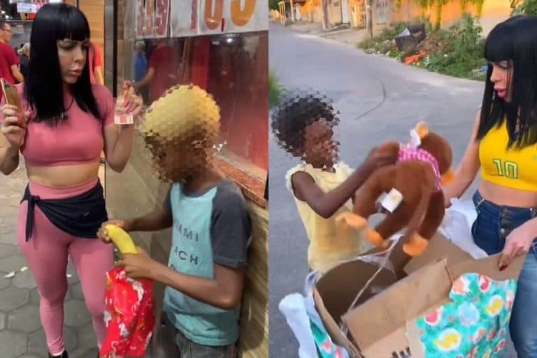 Influencers entregam banana e macaco de pelúcia para crianças negras