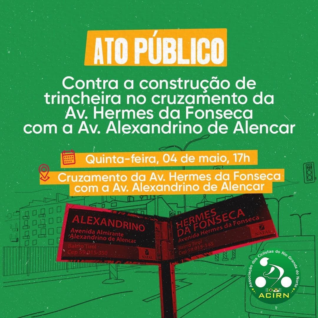 Grupo de ciclistas, comerciantes e moradores fará protesto contra construção de trincheira no cruzamento das avenidas Hermes da Fonseca e Alexandrino de Alencar