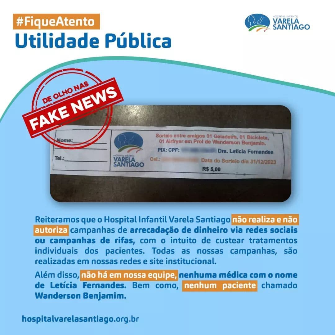 Rifa para ajuda no Varela Santiago é golpe