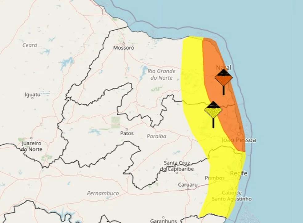 Inmet emite alertas de acumulado de chuvas para 75 cidades do RN