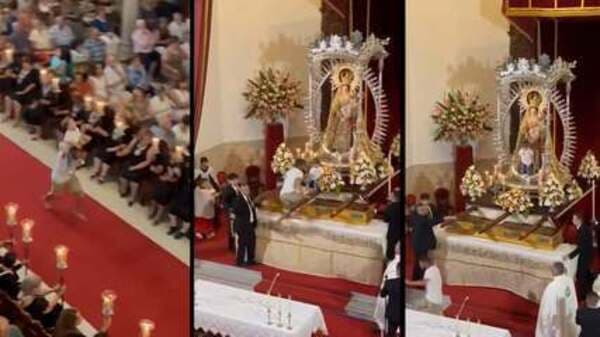 VÍDEO: Homem corre em igreja, interrompe missa e ‘abandona' criança em cima do altar da Virgem do Carmo na Espanha