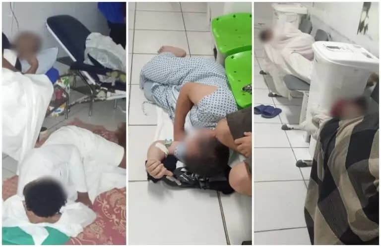Com UPA Pajuçara superlotada, pacientes e acompanhantes aguardam atendimento no chão