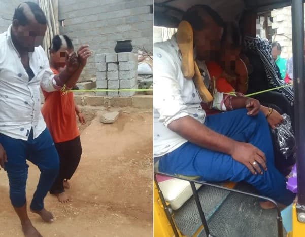 Homem e amante têm os cabelos raspados e são obrigados a desfilar amarrados em via pública na Índia; Polícia prendeu a ‘traída'