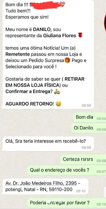 Empresária de Natal quase cai em golpe de entrega de flores