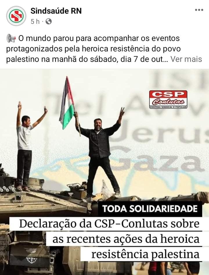 PAPELÃO: Sindsaúde-RN apaga postagem de apoio ao Hamas e acusa veículos de ‘fake news'