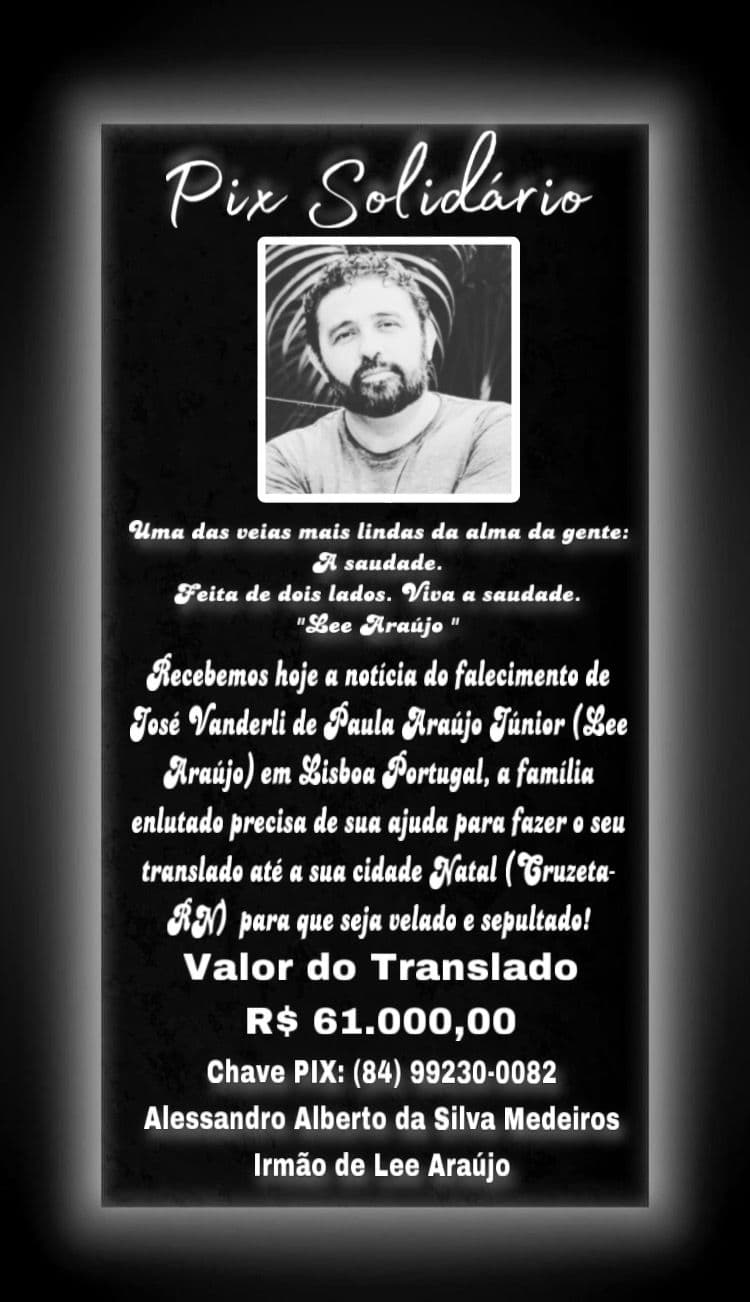Família de artista potiguar precisa de ajuda para trazer o corpo dele de Portugal