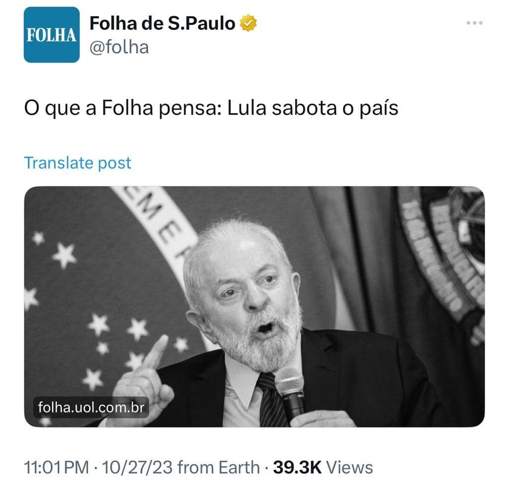 EDITORIAL FOLHA DE S. PAULO: Lula sabota o país