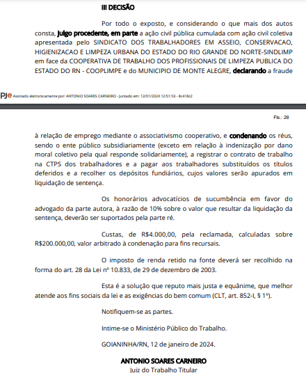 Fraude em cooperativa: Justiça condena COOPLIMPE e município de Monte Alegre