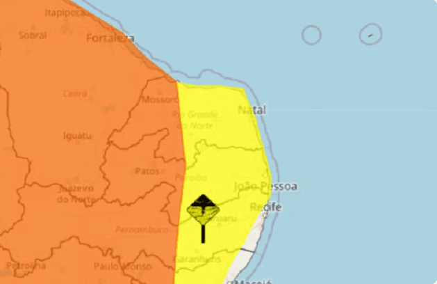 Inmet emite alerta de perigo com previsão de chuvas intensas e ventos de até 100 km por hora em cidades do RN