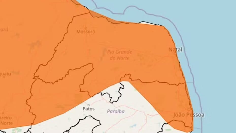 Inmet alerta para chuvas de até 100mm e ventos fortes em todo RN