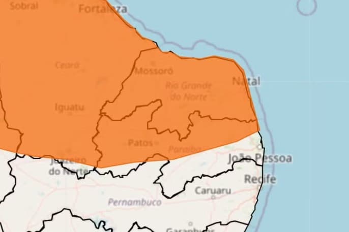 Inmet emite alerta de perigo de chuvas intensas para todas as regiões do RN