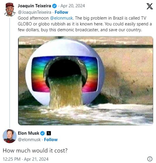 Elon Musk pergunta quanto custa para comprar a TV Globo