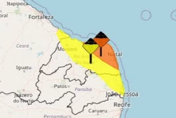 Inmet renova alertas de acumulado de chuvas que podem chegar a 100 mm por dia em cidades do RN; veja lista