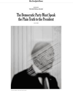 Biden está ‘passando vergonha', ‘parece inapto' e deve desistir para manter chance dos democratas à Casa Branca, diz ‘The New York Times' em novo editorial