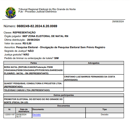Justiça manda Intertv Cabugi tirar pesquisa Quaest do ar e apagar todas publicações