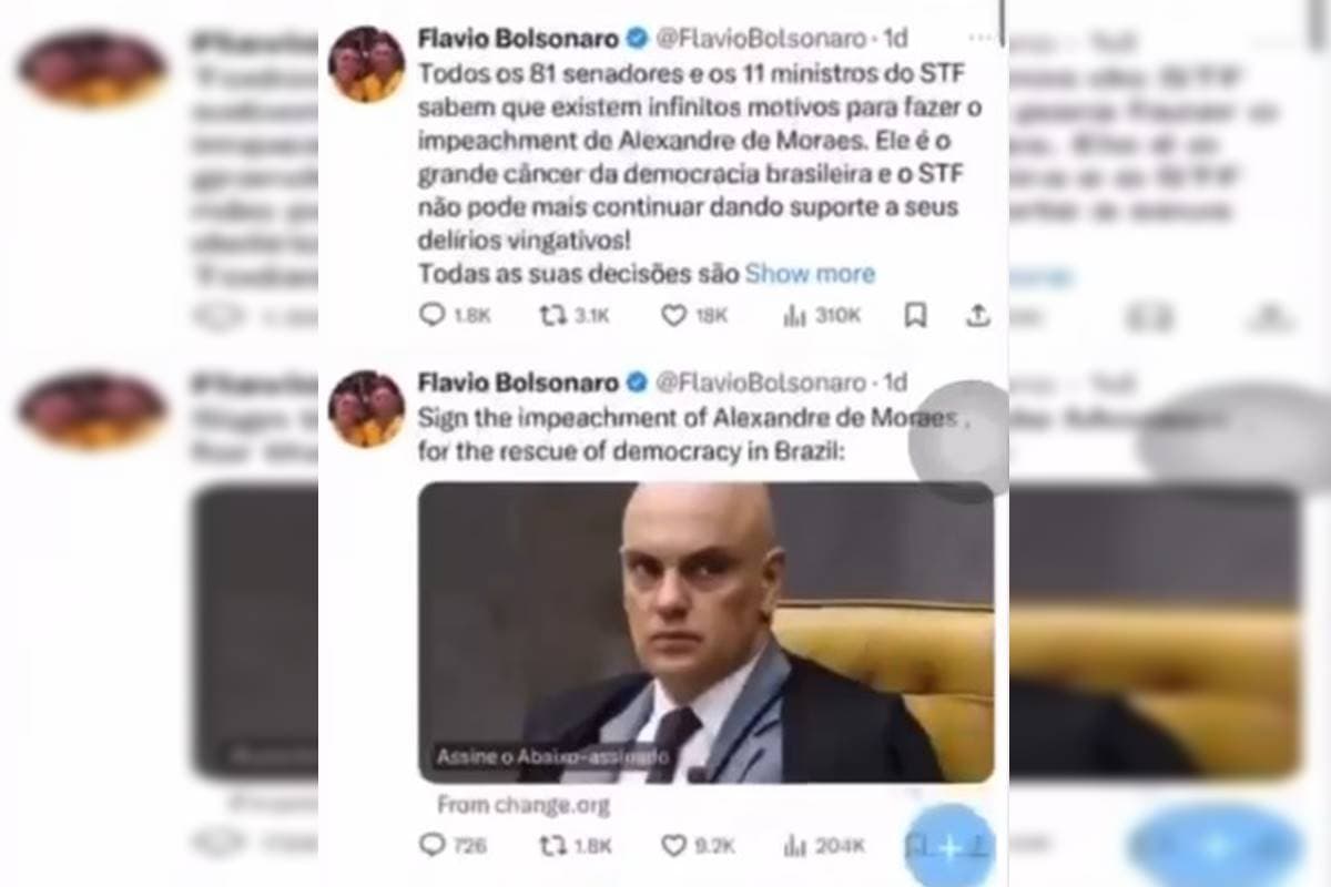 Flávio Bolsonaro usa X para atacar ministro Alexandre de Moraes