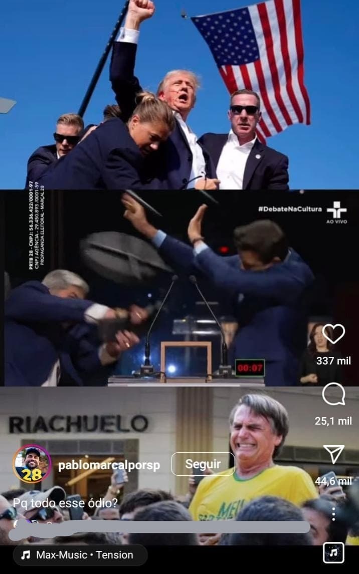 Marçal compara cadeirada em debate a facada em Bolsonaro e tiro em Trump