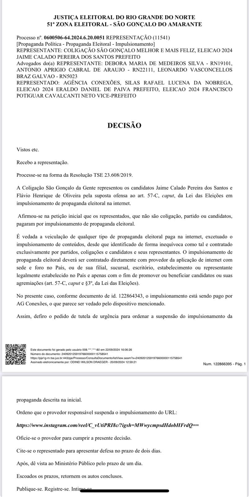 [DEU RUIM] Justiça Eleitoral suspende impulsionamento irregular da propagada eleitoral de Eraldo O Ingrato paga por empresa e Influenciador ligados ao PT
