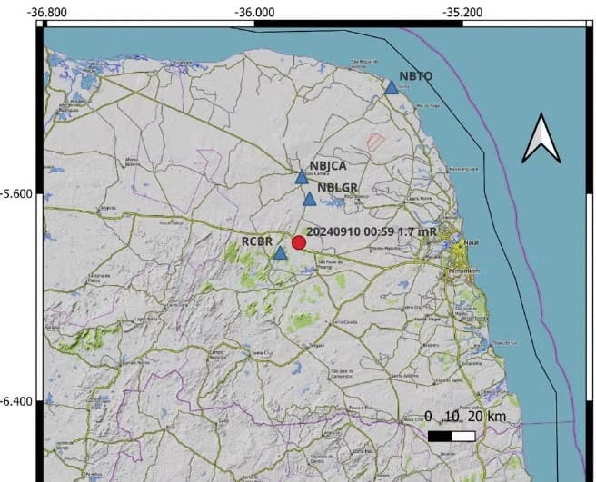 Tremor de terra com magnitude de 1.7 é sentido em Riachuelo