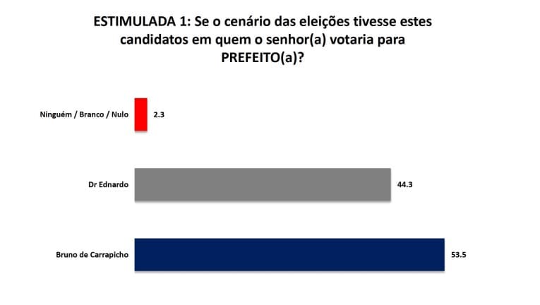 PESQUISA/SETA/BG/PATU/ ESTIMULADA: Bruno de Carrapicho lidera com 53,5% e Dr. Ednardo tem 44,3%