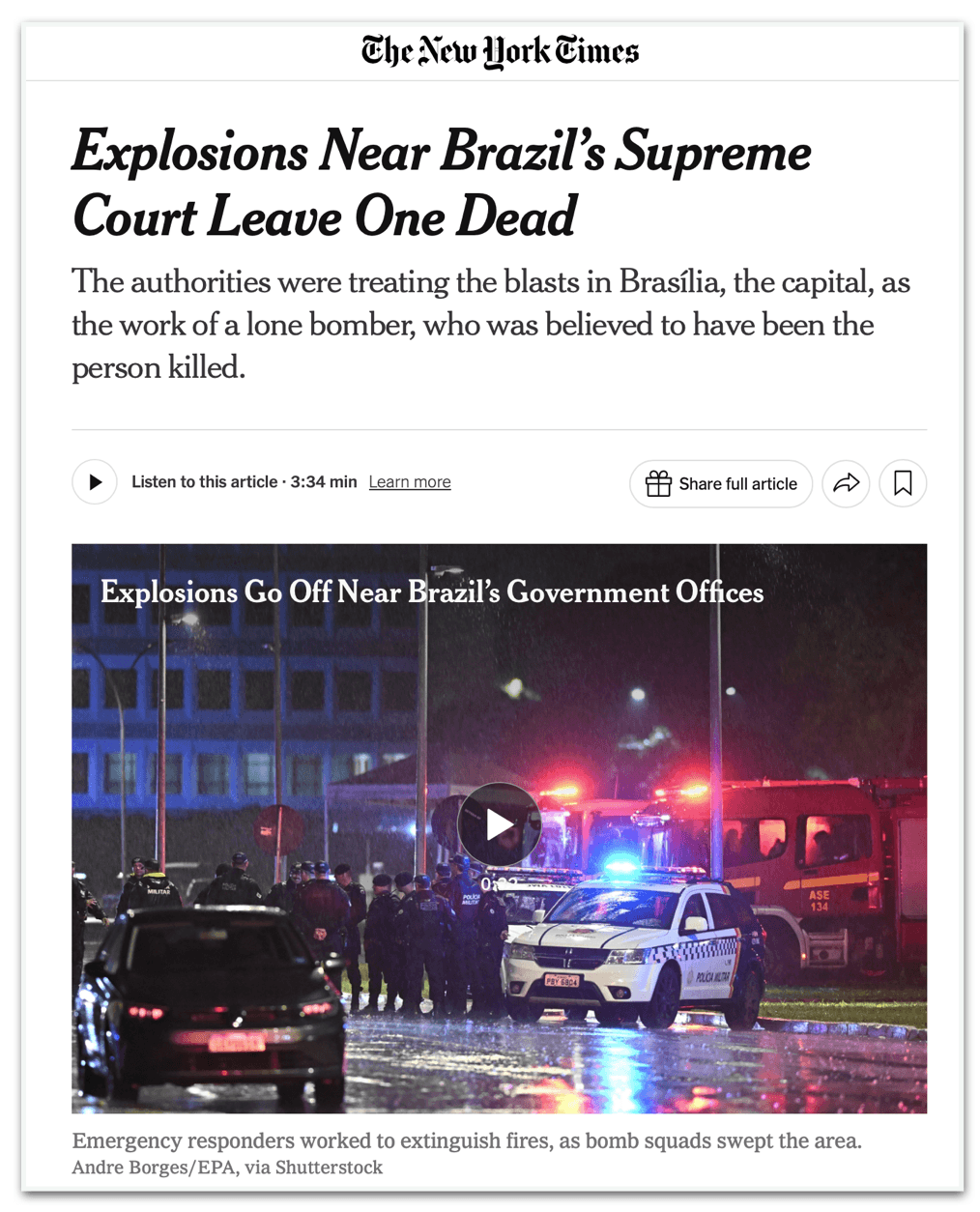 Imprensa internacional repercute explosões em Brasília