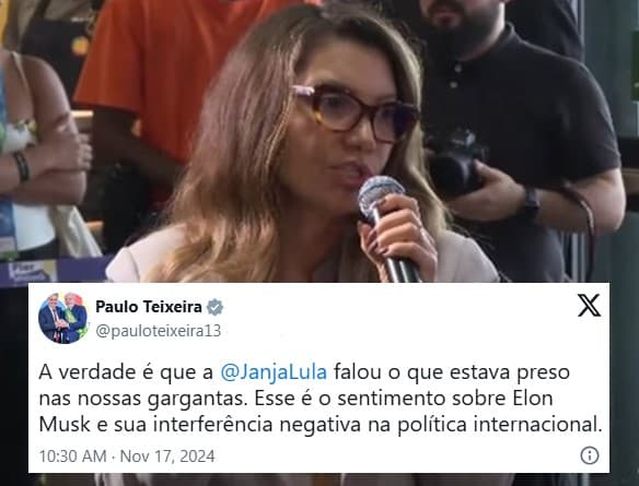 Mesmo após Lula dizer que "a gente não tem que ofender ninguém", ministro petista comemora xingamento de Janja a Elon Musk