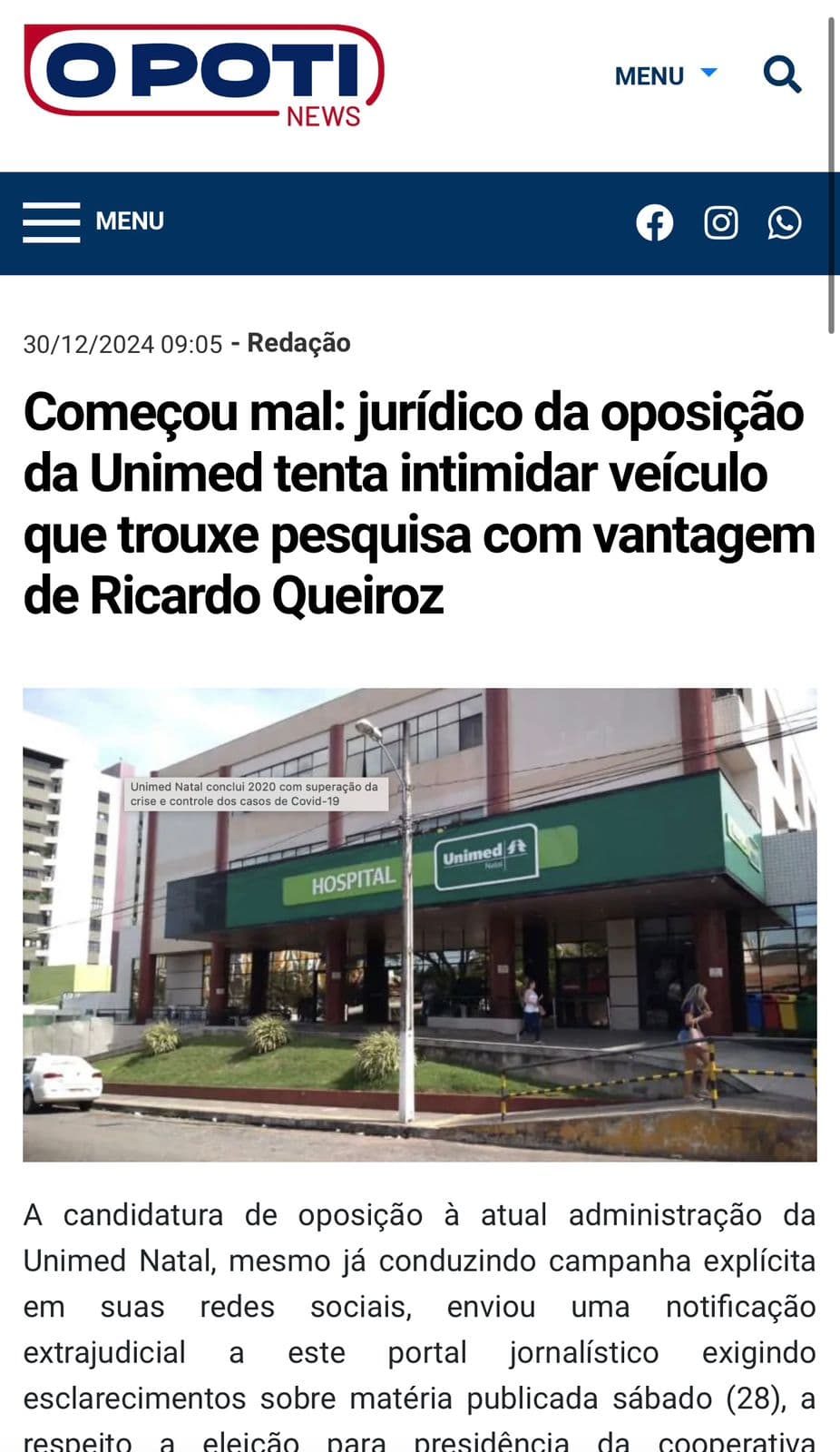 QUE PATUSCADA: Chapa da oposição na Unimed faz ameaças à portal que fez post sobre pesquisa