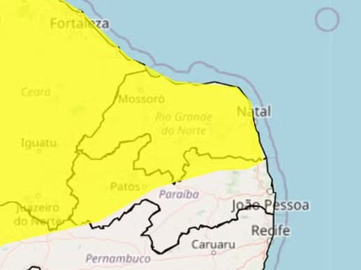 Inmet alerta para chuvas intensas em todo o Rio Grande do Norte
