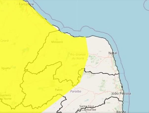 Inmet alerta para chuvas intensas em 96 cidades do RN; veja lista