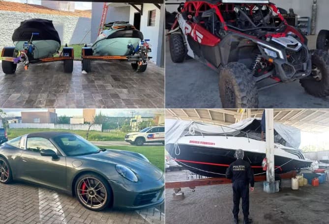 FOTOS: Lancha, jet skis, joias, carros de luxo e bola de futebol autografada por Pelé: veja bens apreendidos em operação da PF e Receita Federal em Natal