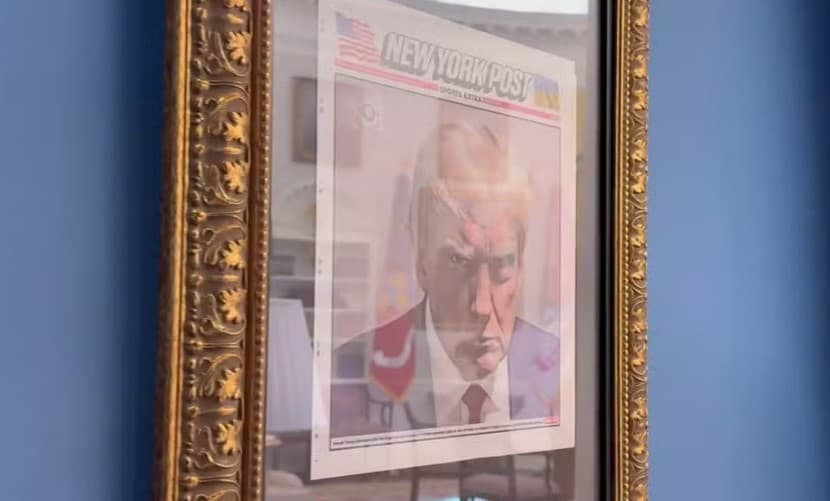 Trump pendurou a foto de sua ficha criminal no Salão Oval da Casa Branca