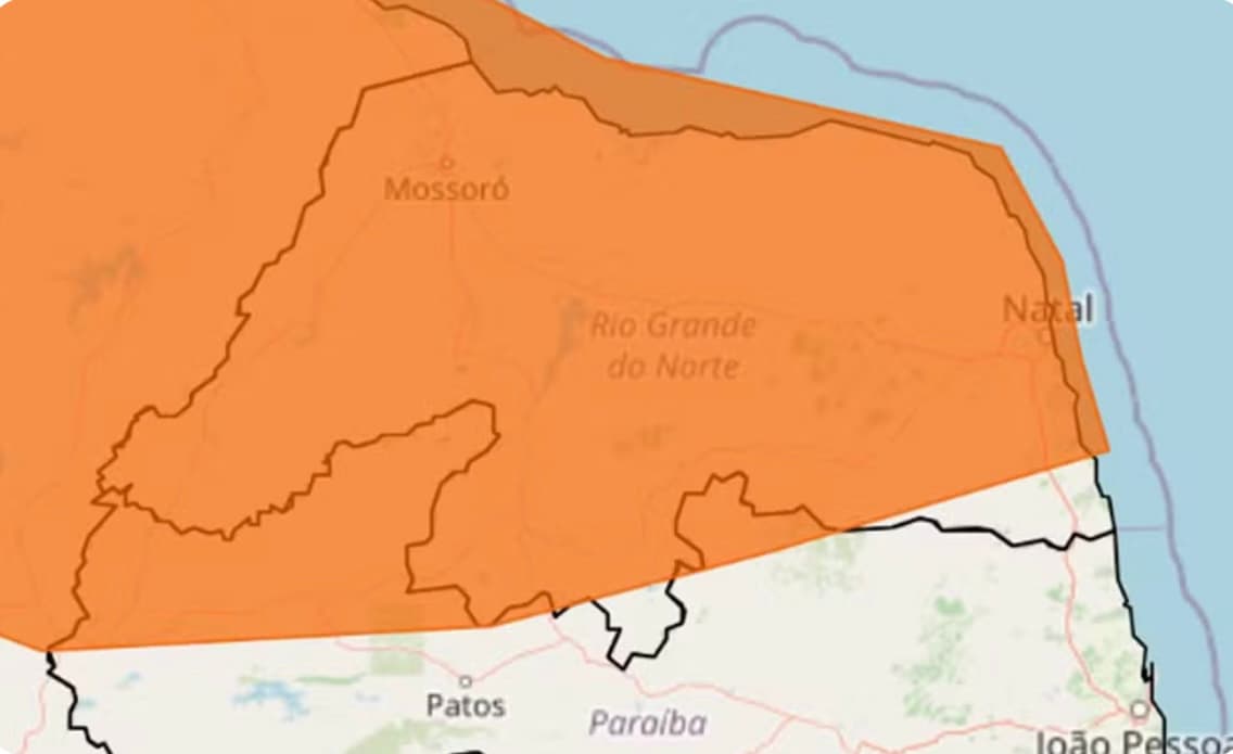 Alerta laranja: Inmet publica novo aviso de chuvas intensas no RN nesta segunda-feira (17)