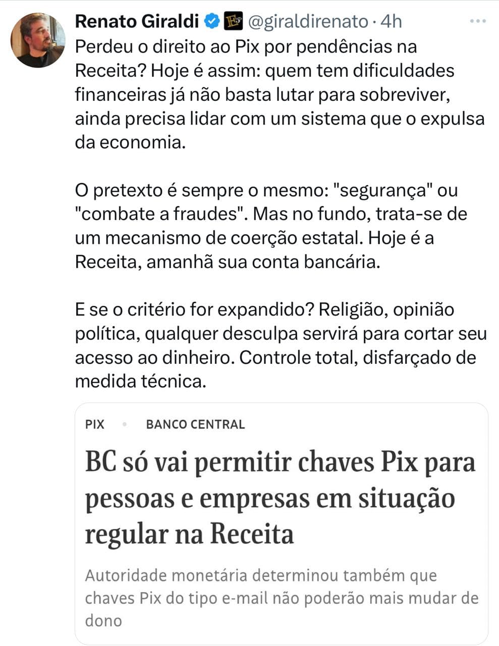 Mais uma vez repercute mal ação do Banco Central e do governo Lula sobre o Pix