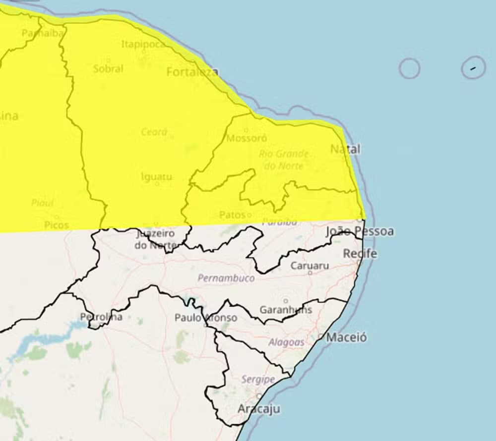 Inmet mantém alerta de chuvas intensas para todo o Rio Grande do Norte