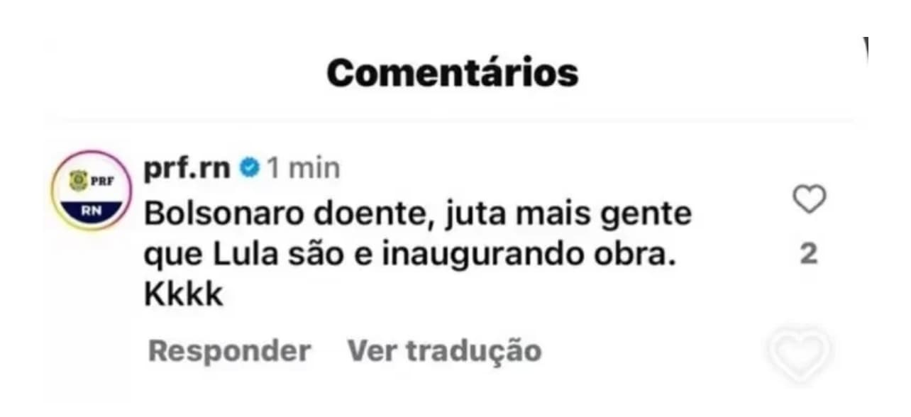 Servidor elogia Bolsonaro e critica Lula em usa perfil oficial da PRF/RN; Corporação investiga caso