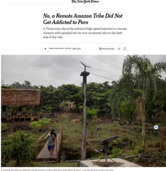 Tribo indígena da Amazônia processa o ‘The New York Times' por reportagem que acusa seus membros de vício em pornografia