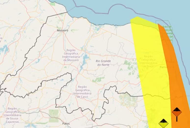 Inmet emite dois alertas com previsão de chuvas de até 100 mm em cidades do RN; veja