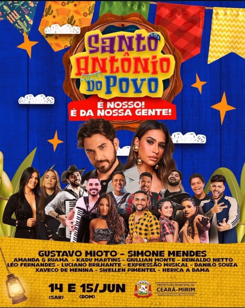 Simone Mendes e Gustavo Mioto lideram as atrações do Santo Antônio do Povo em Ceará Mirim neste final de semana