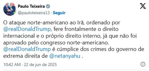 Ministro de Lula condena ataque dos EUA a instalações nucleares do Irã